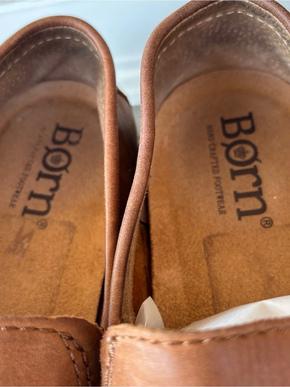 Born Men's 9 Distressed Leather Slip-On Loafers in Cognac Brown